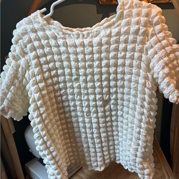 DAZY Solid Round Neck Textured Blouse - Picture 2 of 5